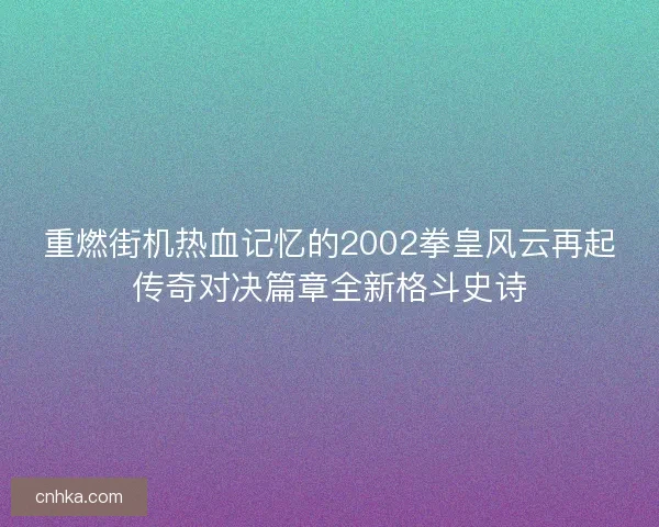 重燃街机热血记忆的2002拳皇风云再起传奇对决篇章全新格斗史诗